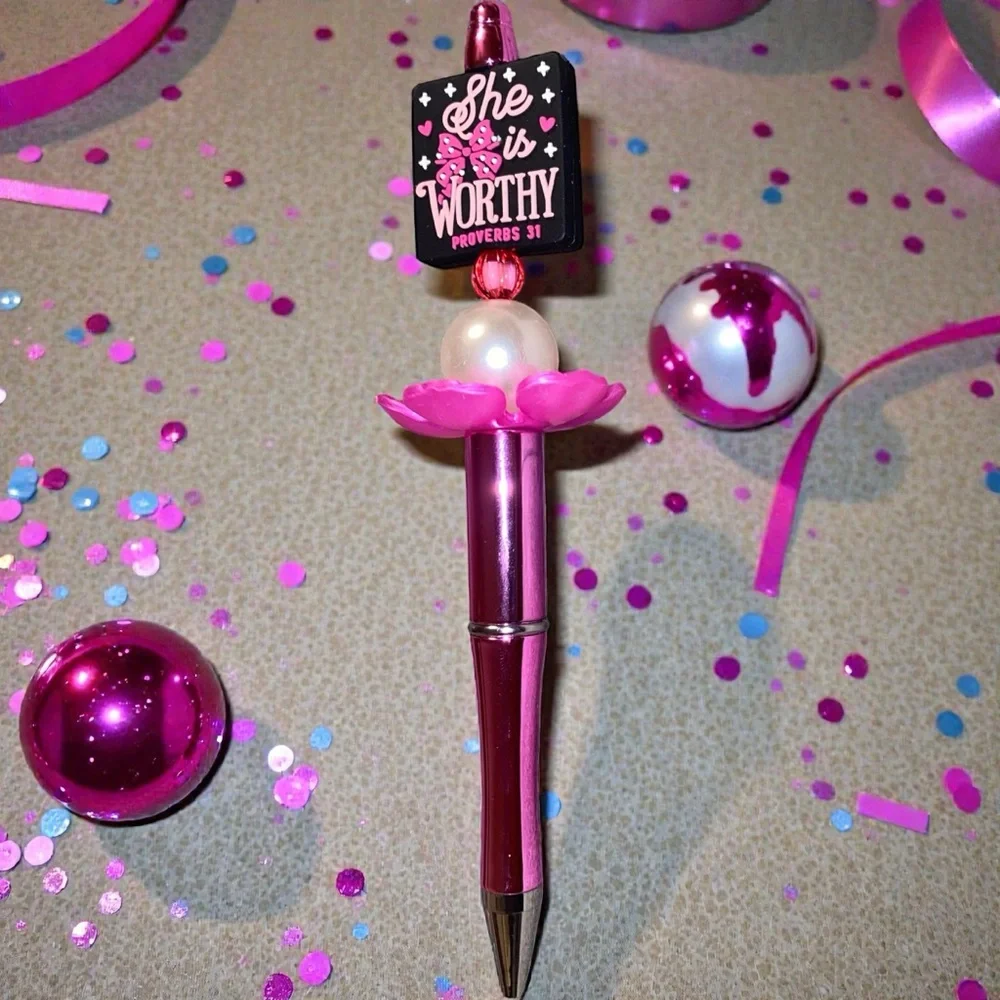 Pink Inspirational Pen | “She is Worthy” Proverbs 31